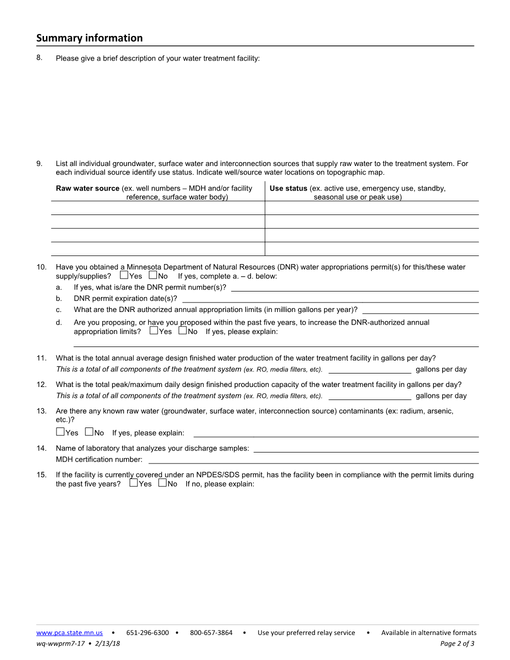 Water Treatment Residual Wastes Application Form