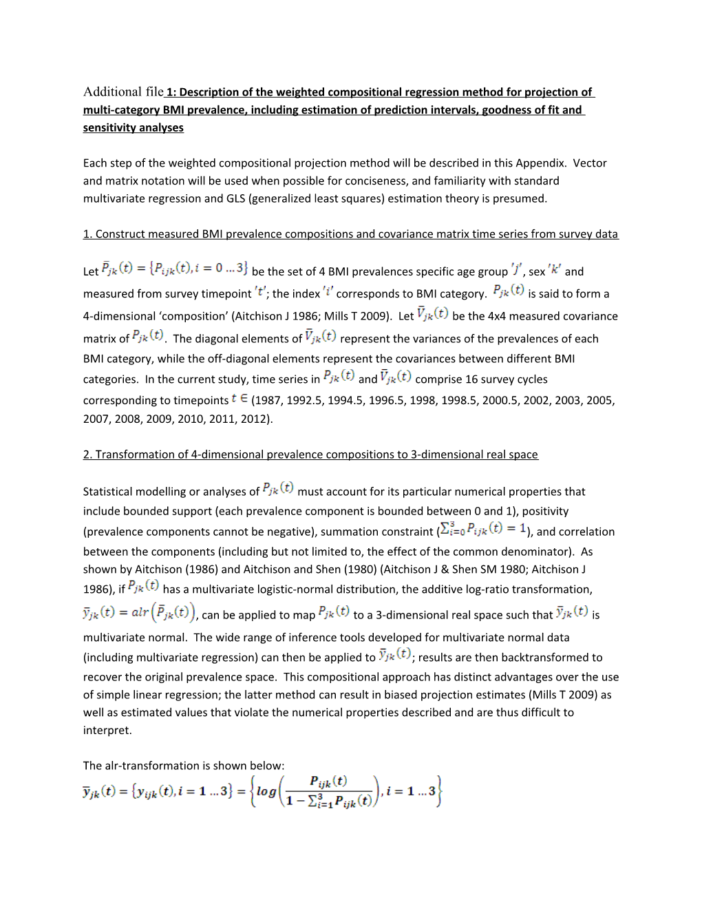 Additional File 1: Description of the Weighted Compositional Regression Method for Projection