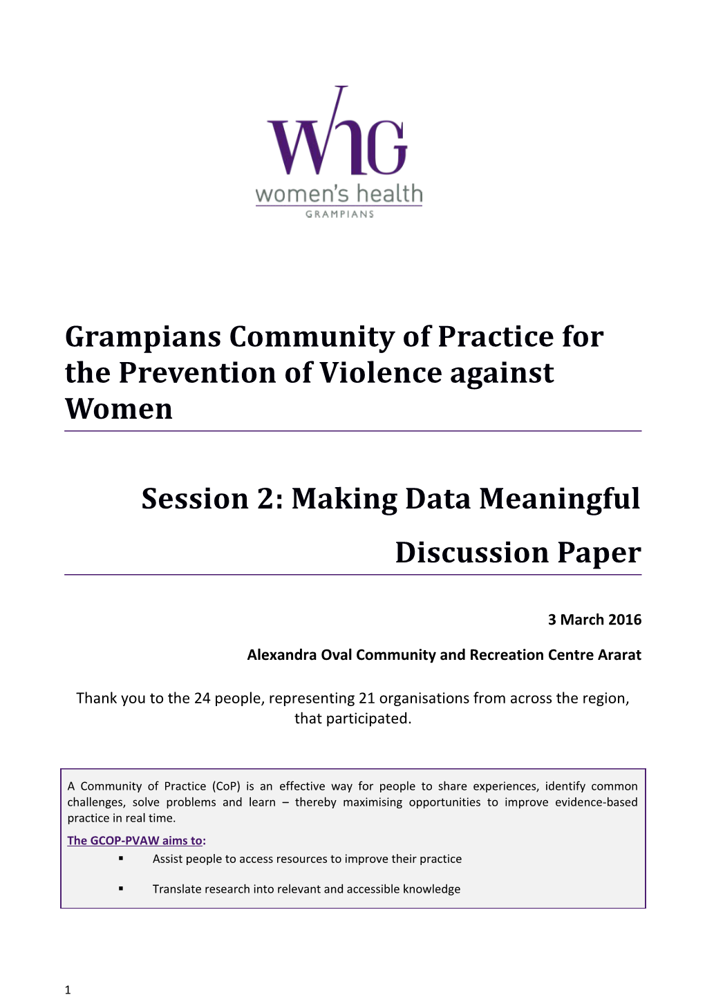 Grampians Community of Practice for the Prevention of Violence Against Women