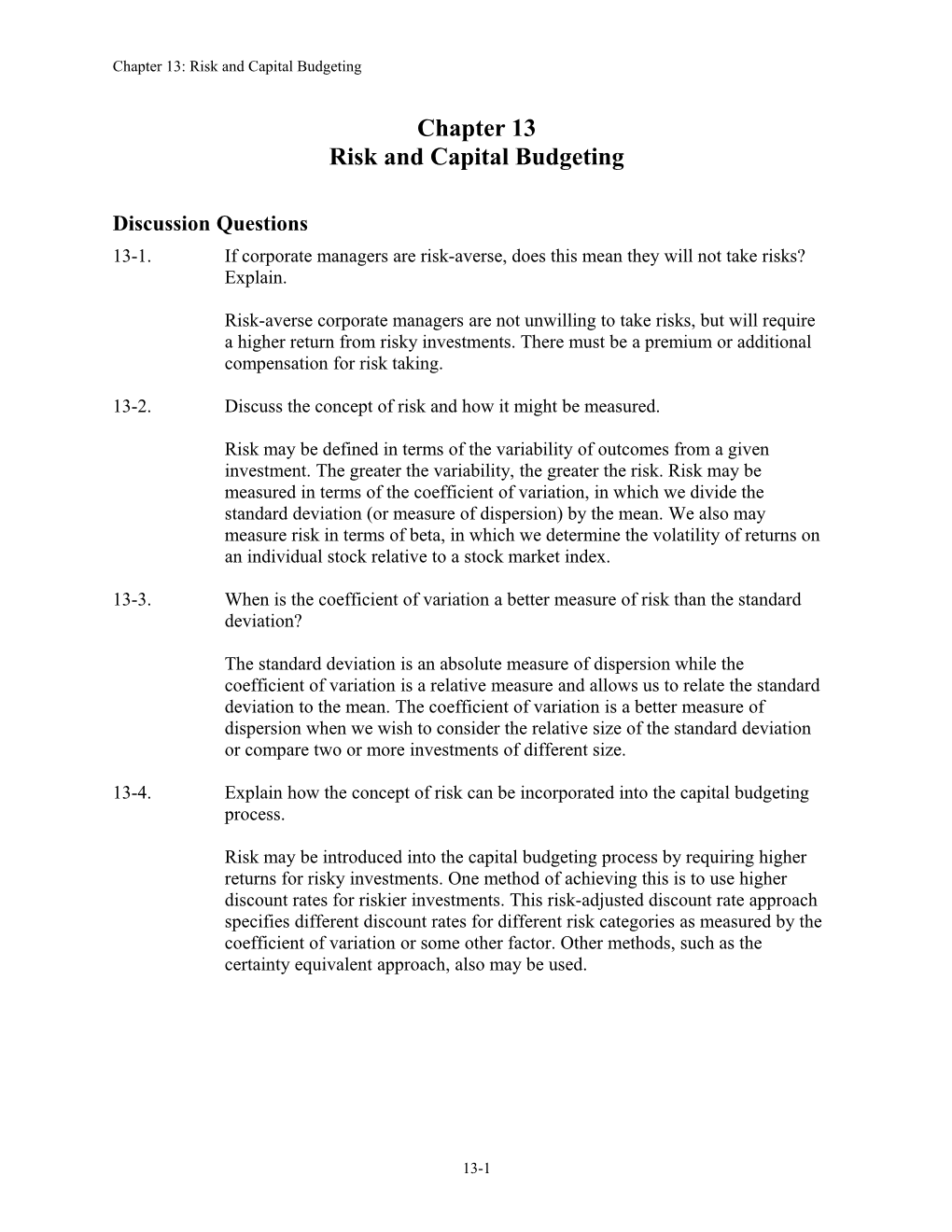 Risk and Capital Budgeting