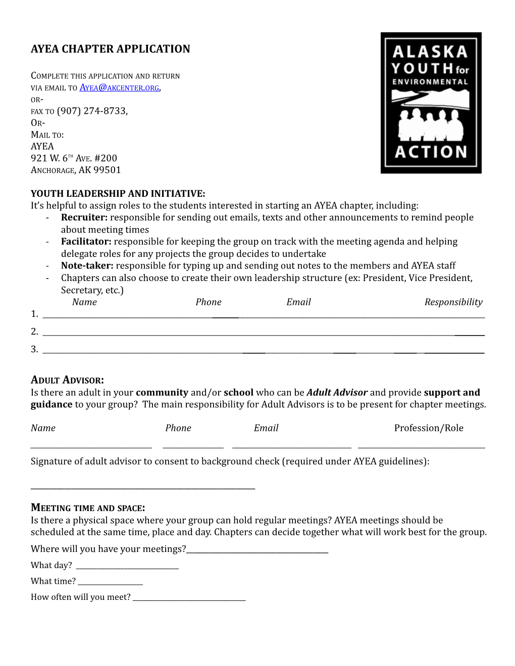 Ayea Chapter Application