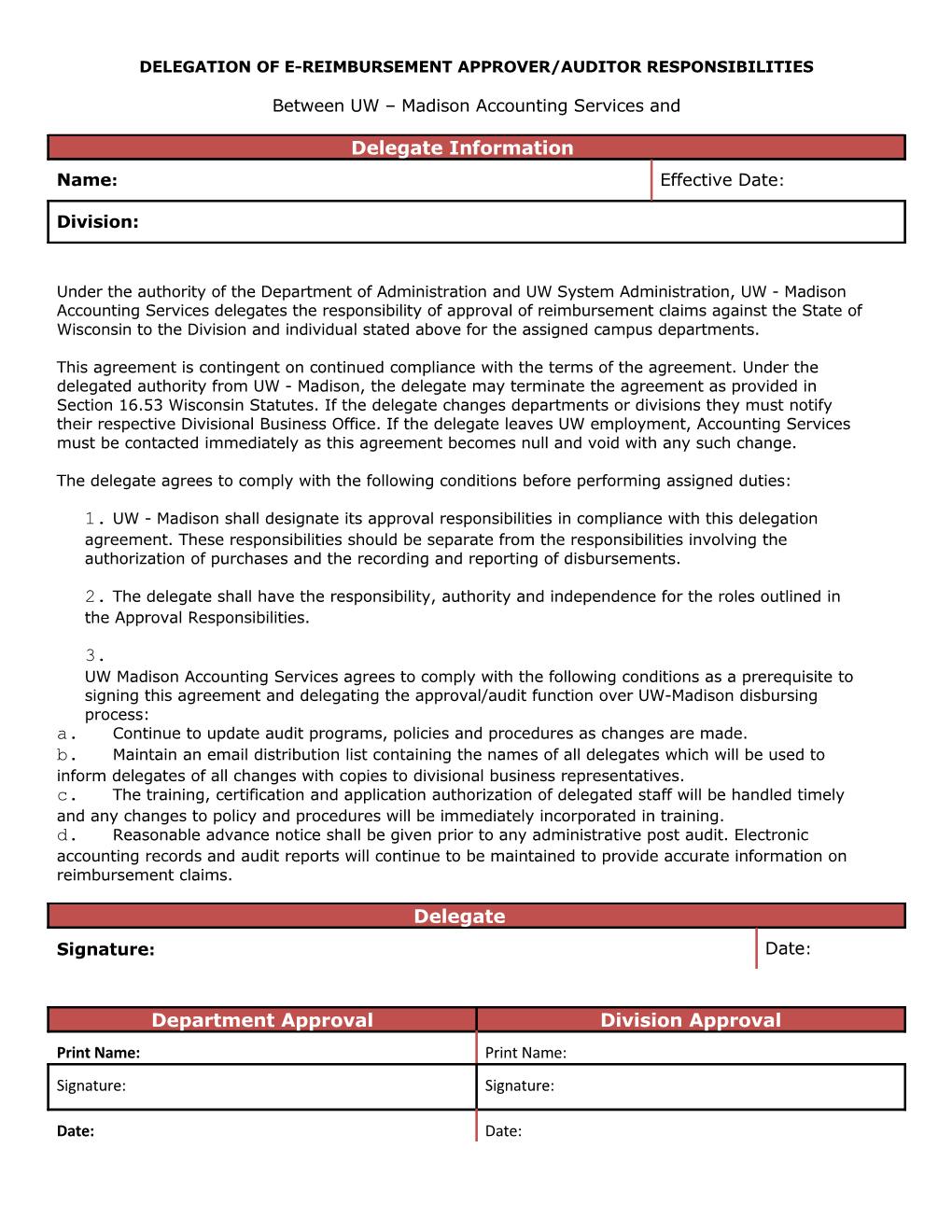 Delegation of E-Reimbursement Approver/Auditor Responsibilities