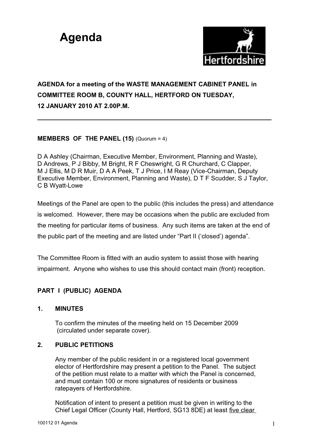 Waste Management Cabinet Panel Agenda 14 April 2009