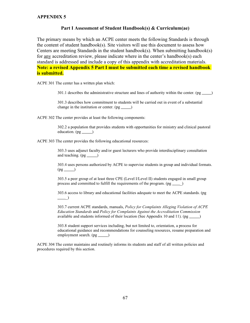Part I Assessment of Student Handbook(S) & Curriculum(Ae)