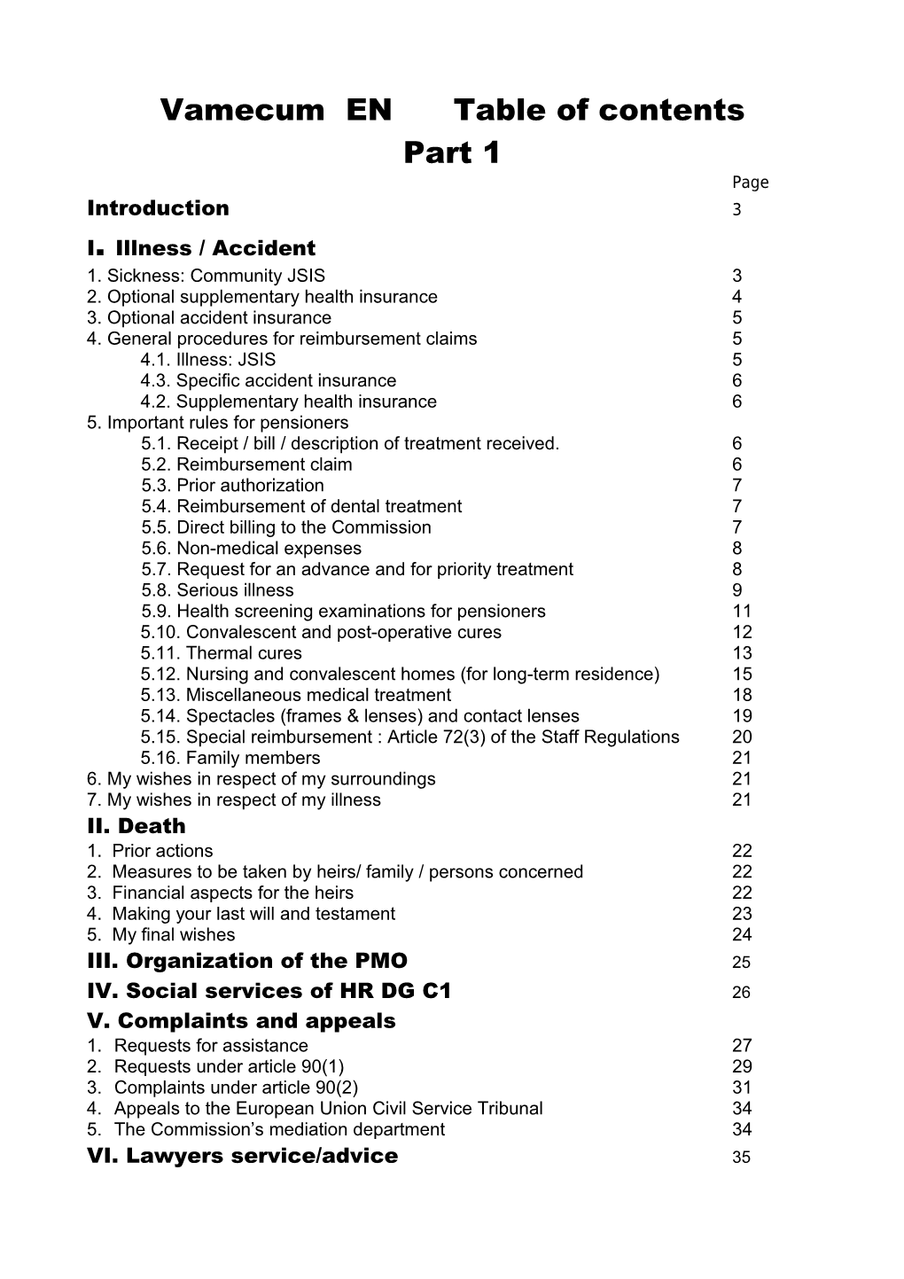 Vamecum EN Table of Contents