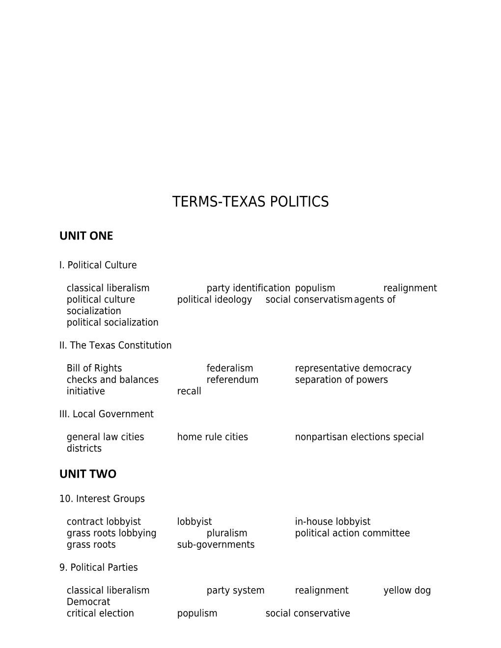 Study Questions-Texas Politics
