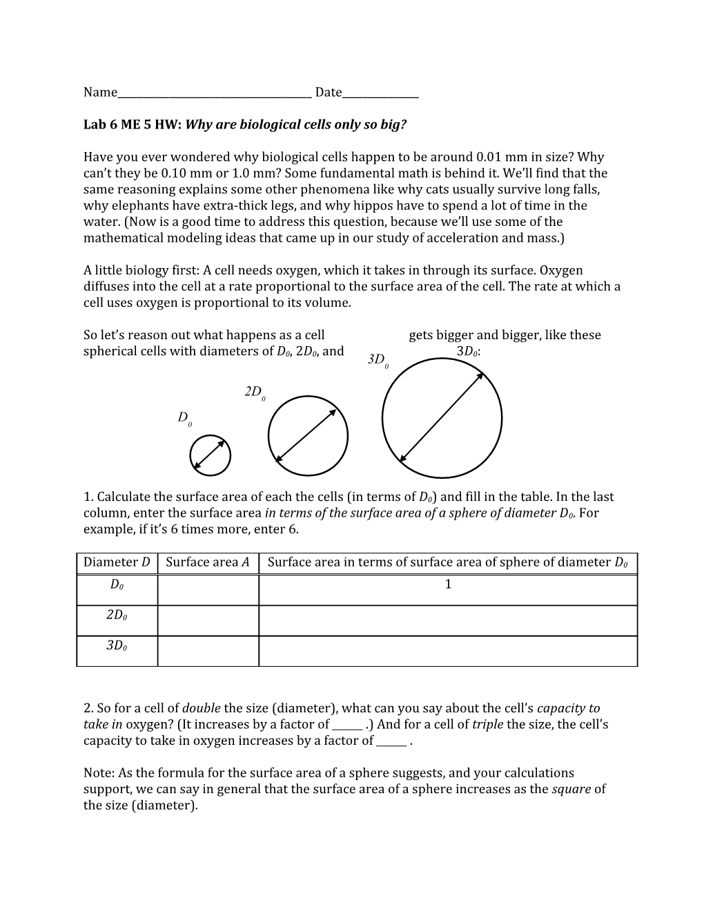 Lab 6 ME 5 HW: Why Are Biological Cells Only So Big?