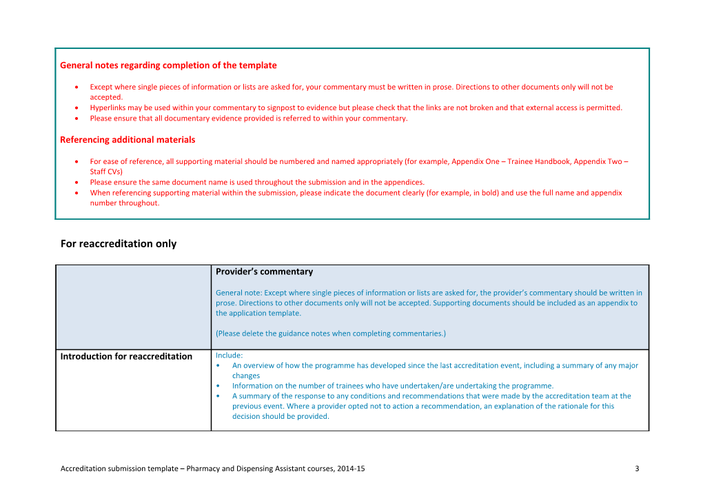 DA Submission Template, Updated March 2012