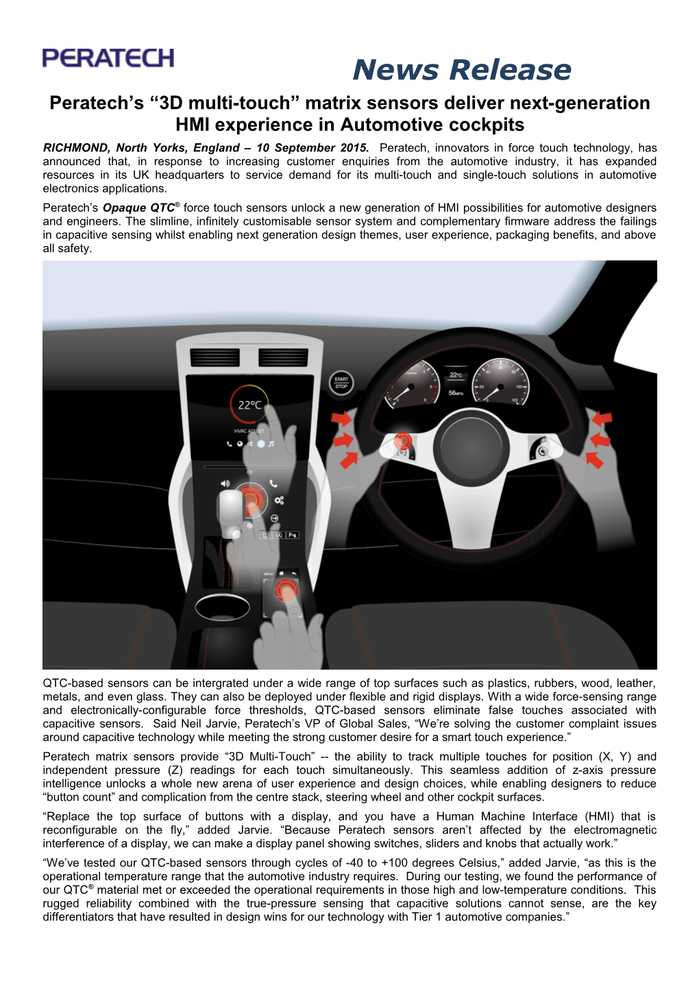Peratech S 3D Multi-Touch Matrix Sensors Deliver Next-Generation HMI Experience in Automotive