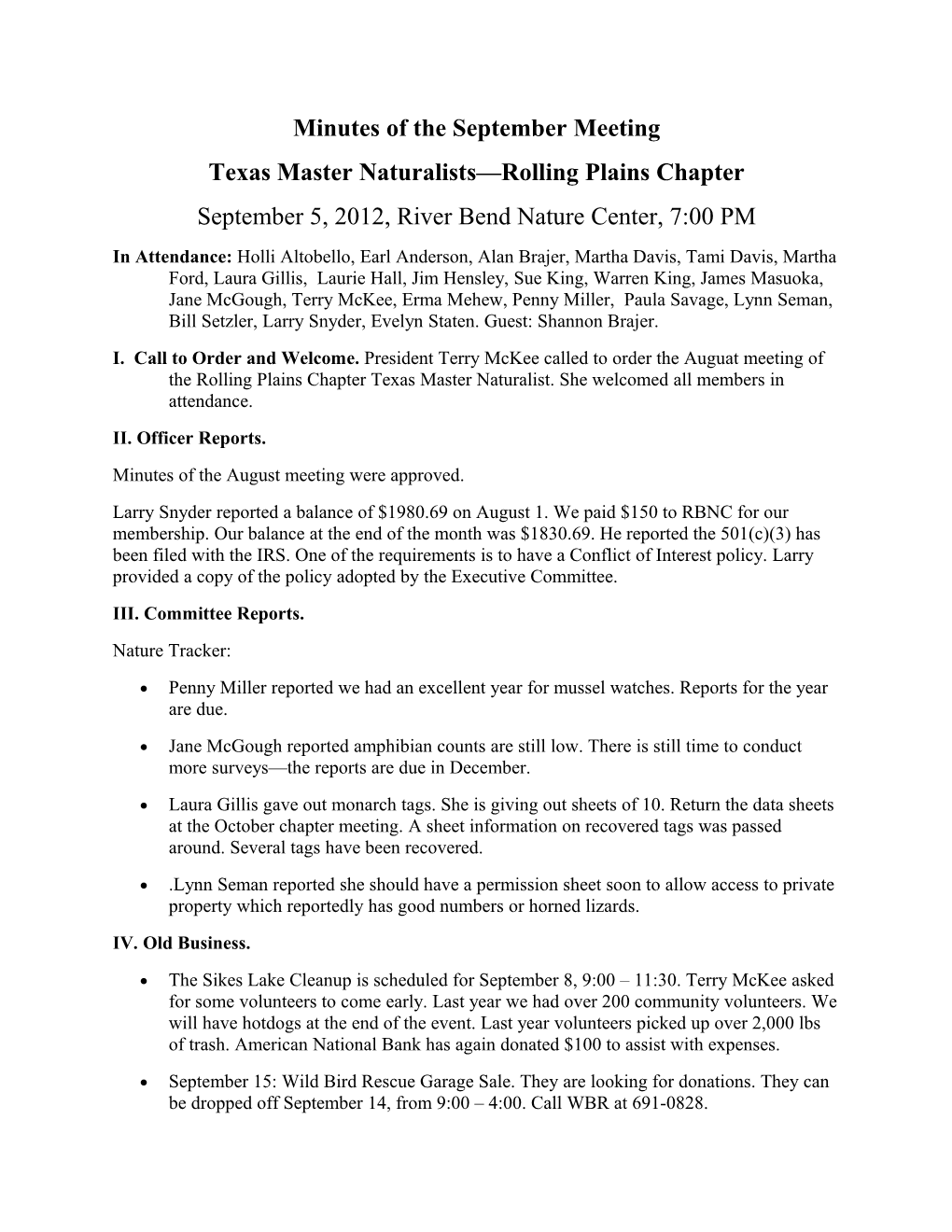 Texas Master Naturalists Rolling Plains Chapter