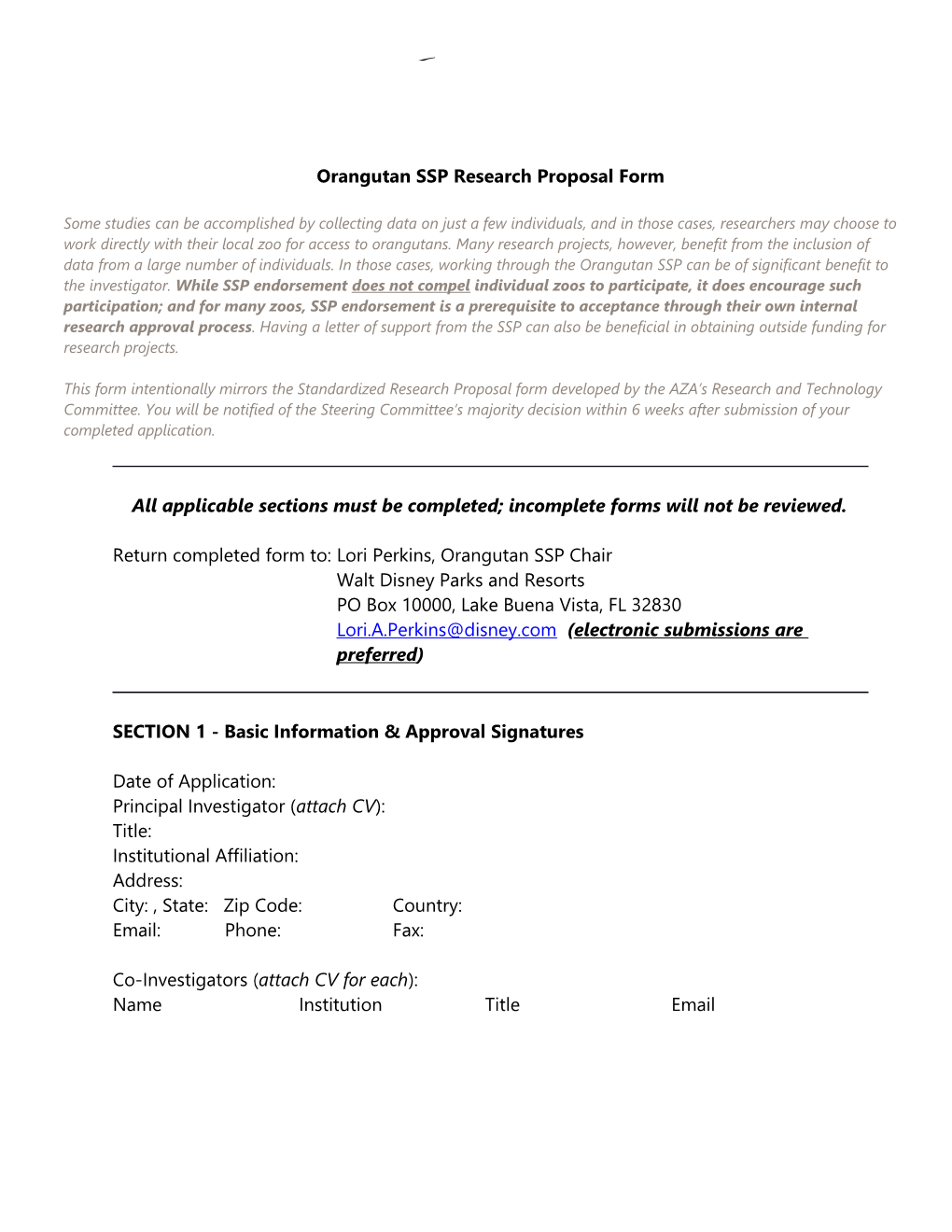 Orangutan SSP Research Proposal Form