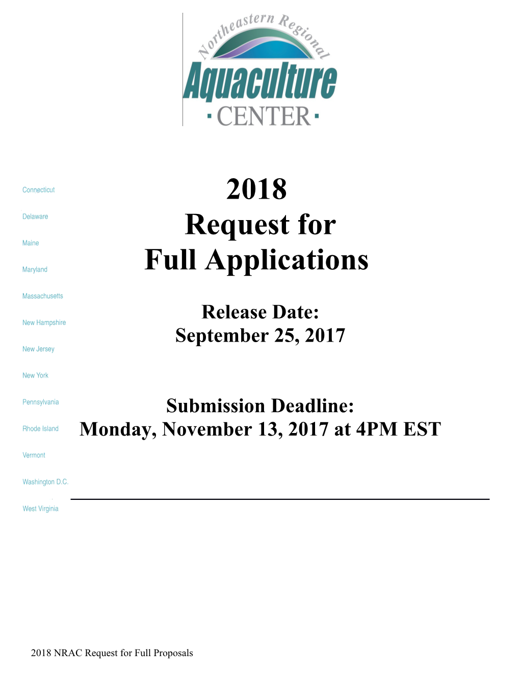 Request for Full Proposals to the Northeastern Regional Aquaculture Center