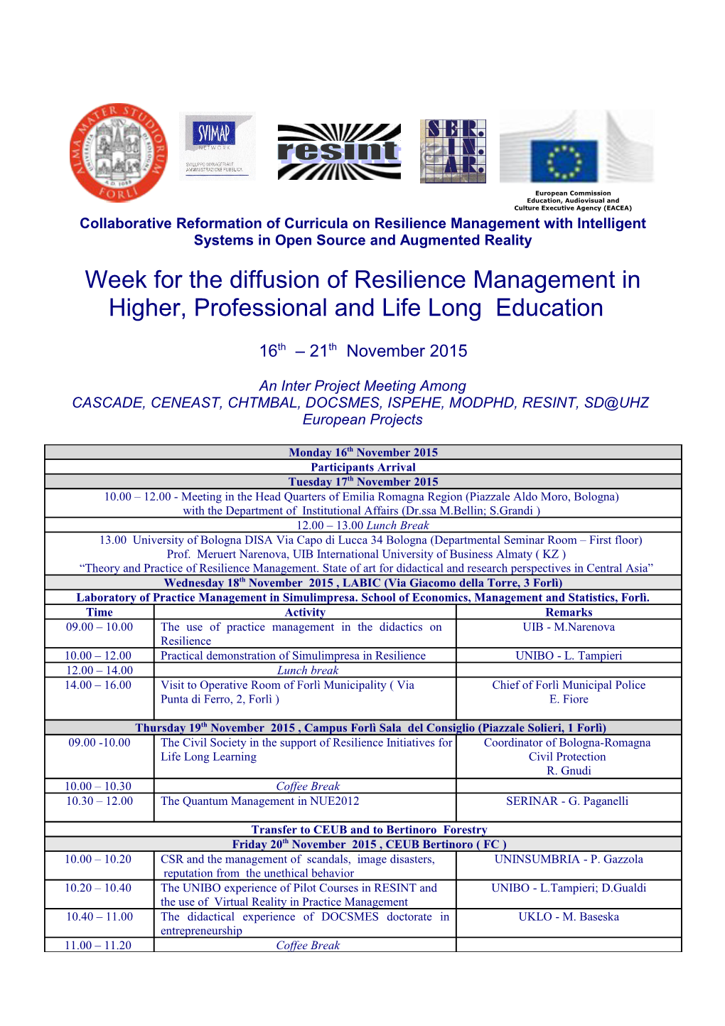 Collaborative Reformation of Curricula on Resilience Management with Intelligent Systems