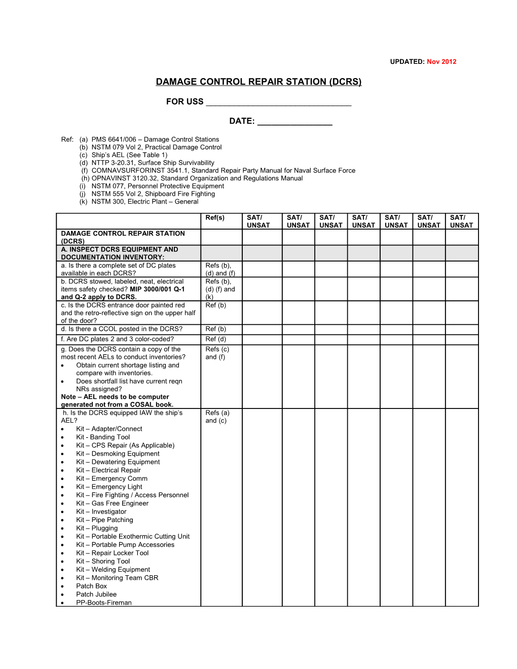 Damage Control Repair Station (Dcrs) (Cont D)