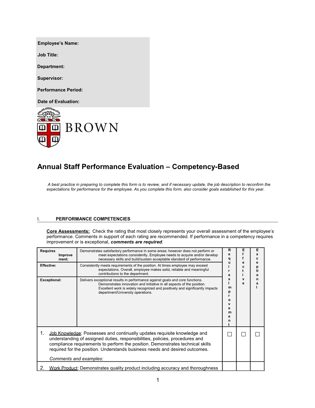 Annual Staff Performance Evaluation Competency-Based