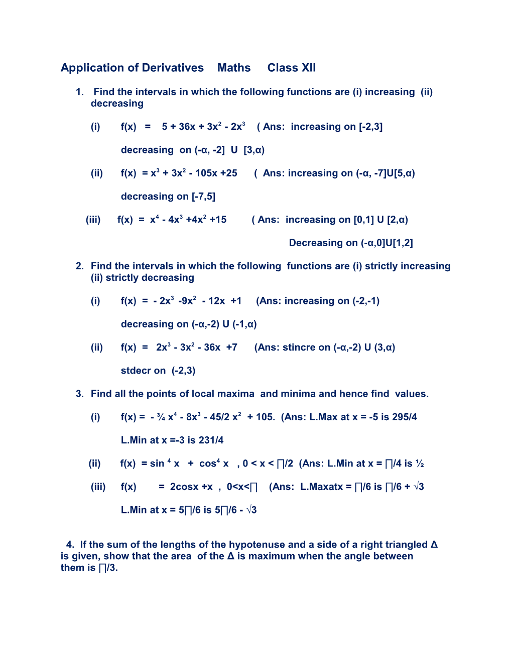 Application of Derivatives Maths Class XII