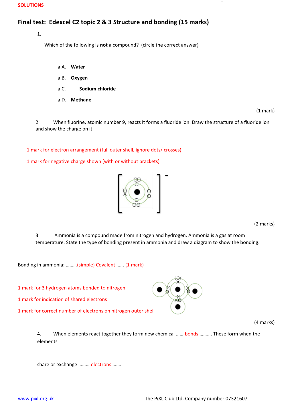 Final Test: Edexcel C2 Topic 2 & 3 Structure and Bonding (15 Marks)