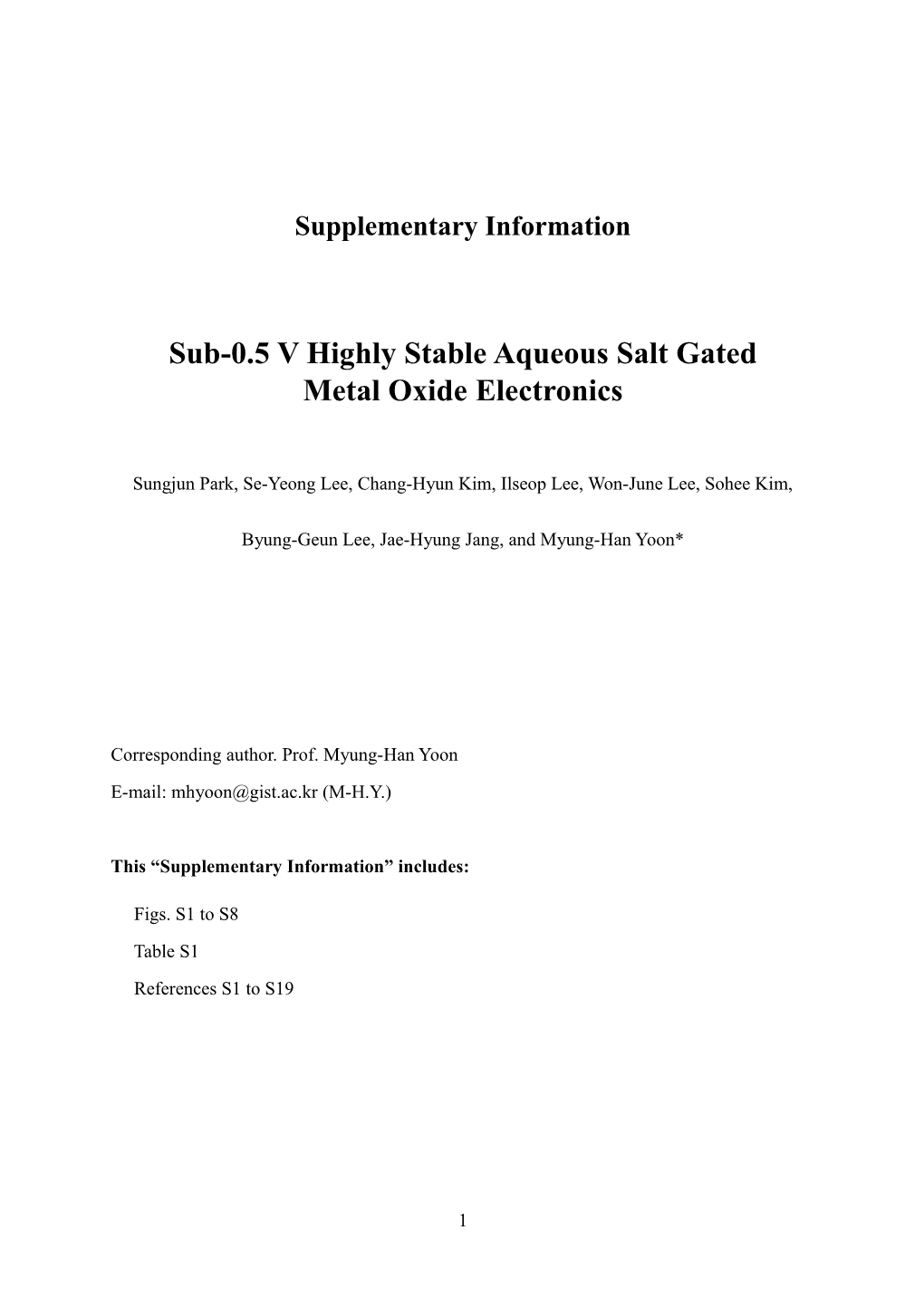 Sub-0.5 V Highly Stable Aqueous Salt Gated