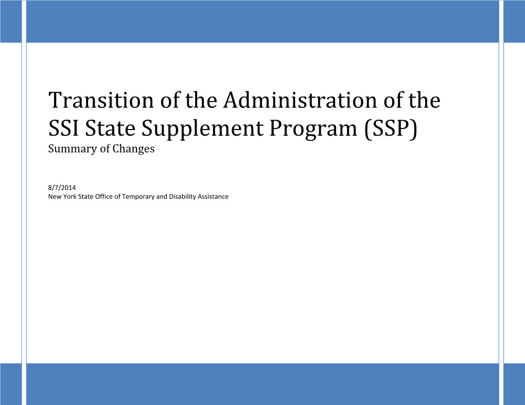Transition of the Administration of the SSI State Supplement Program (SSP)