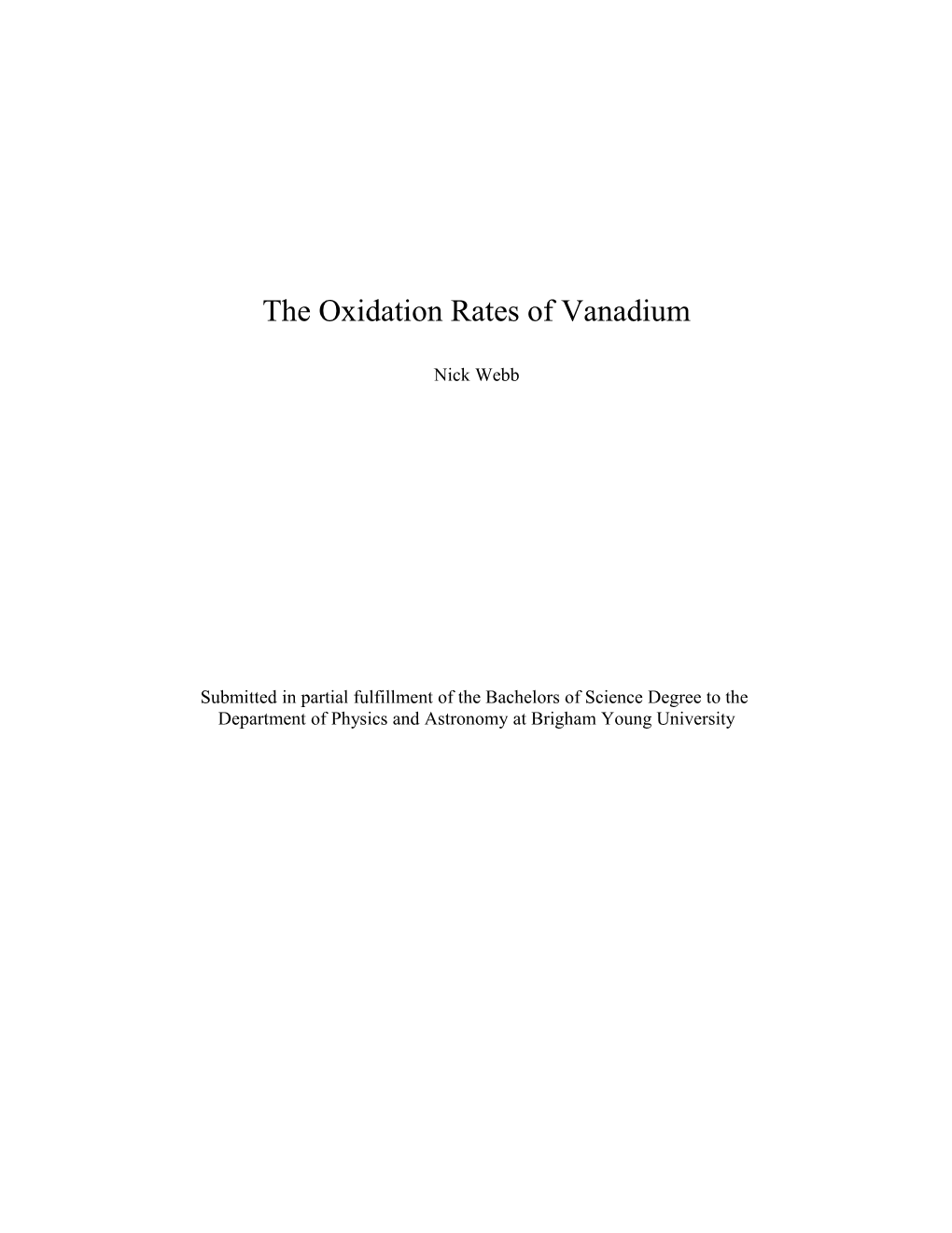 The Oxidation Rates of Vanadium