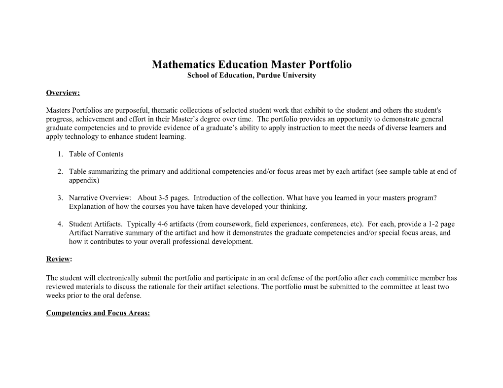 Masters Portfolios Are Purposeful, Chronological Collections of Selected Student Work That