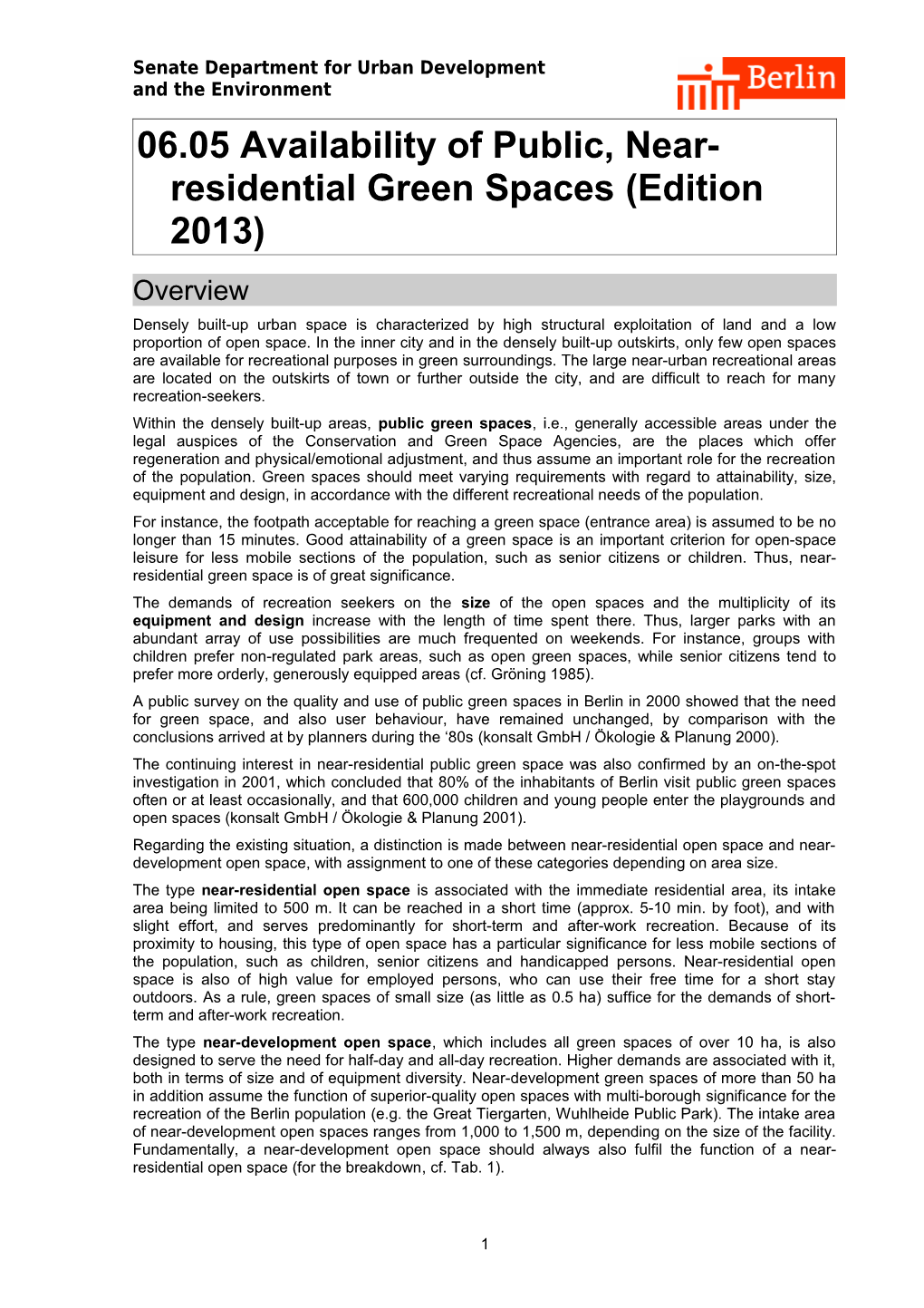 06.05 Availability of Public, Near-Residential Green Spaces (Edition 2013)