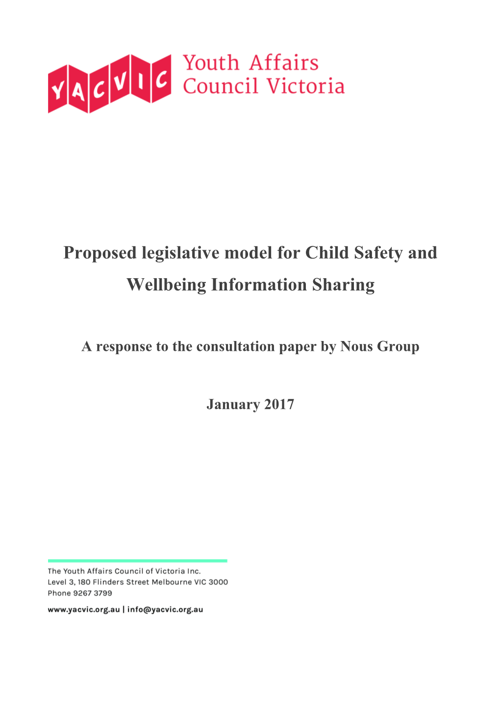 Proposed Legislative Model for Child Safety and Wellbeing Information Sharing
