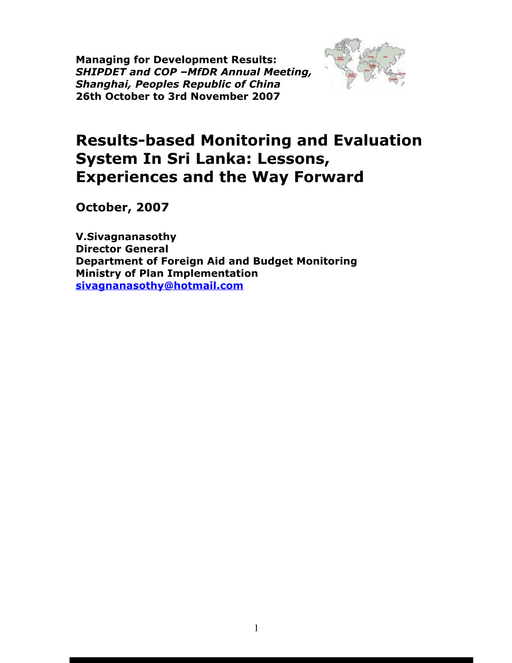 Institutionalization of Evaluation System in Sri Lanka: Issues, Challenges and the Way Forward