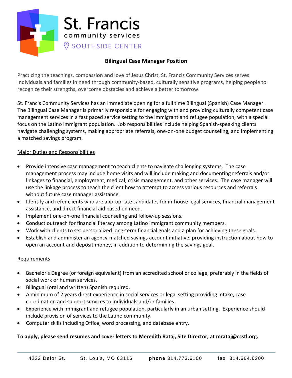 Bilingual Case Manager Position