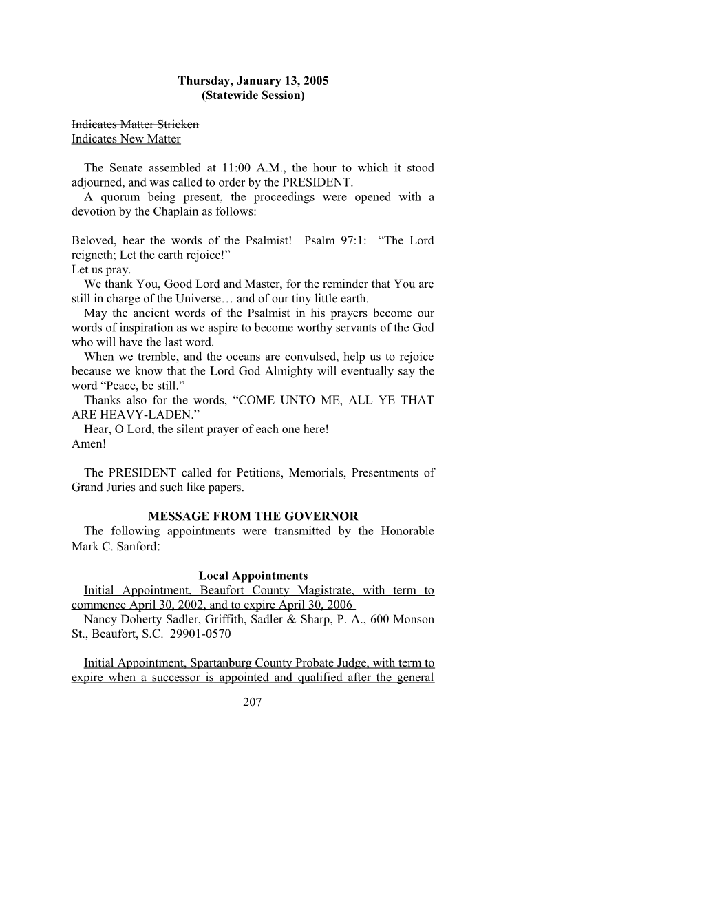 Senate Journal for Jan. 13, 2005 - South Carolina Legislature Online