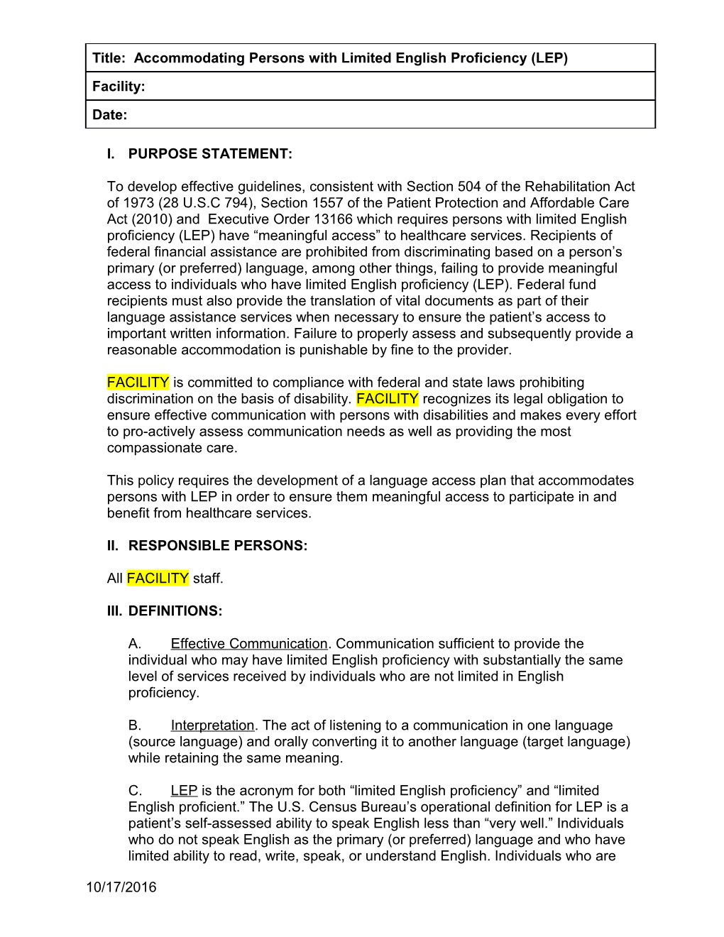 Title: Accommodating Persons with Limited English Proficiency (LEP)