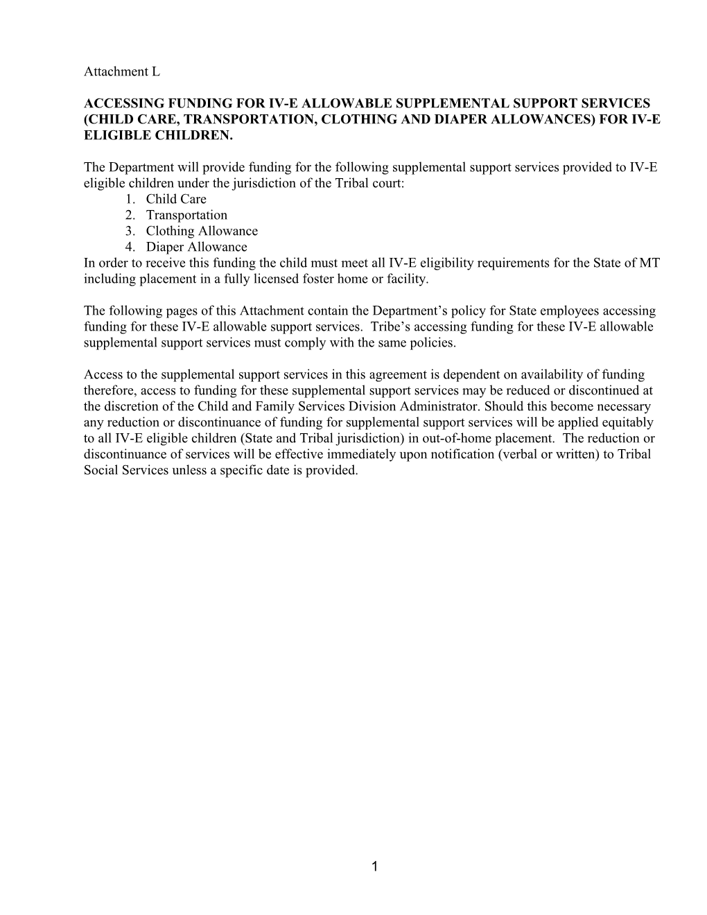 Accessing Funding for Iv-E Allowable Supplemental Support Services(Child Care, Transportation