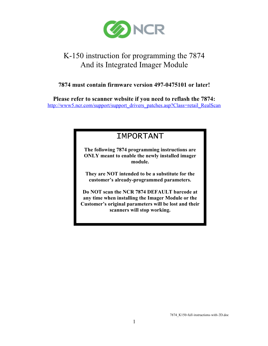 K150 Instruction for Programming the 7878