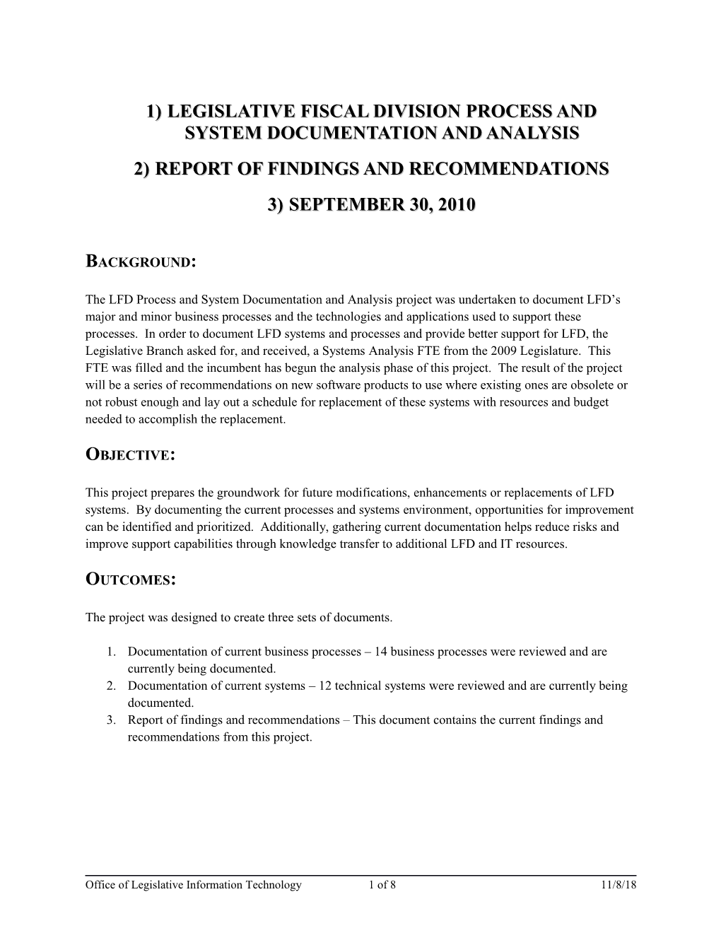 Legislative Fiscal Division Process and System Documentation and Analysis