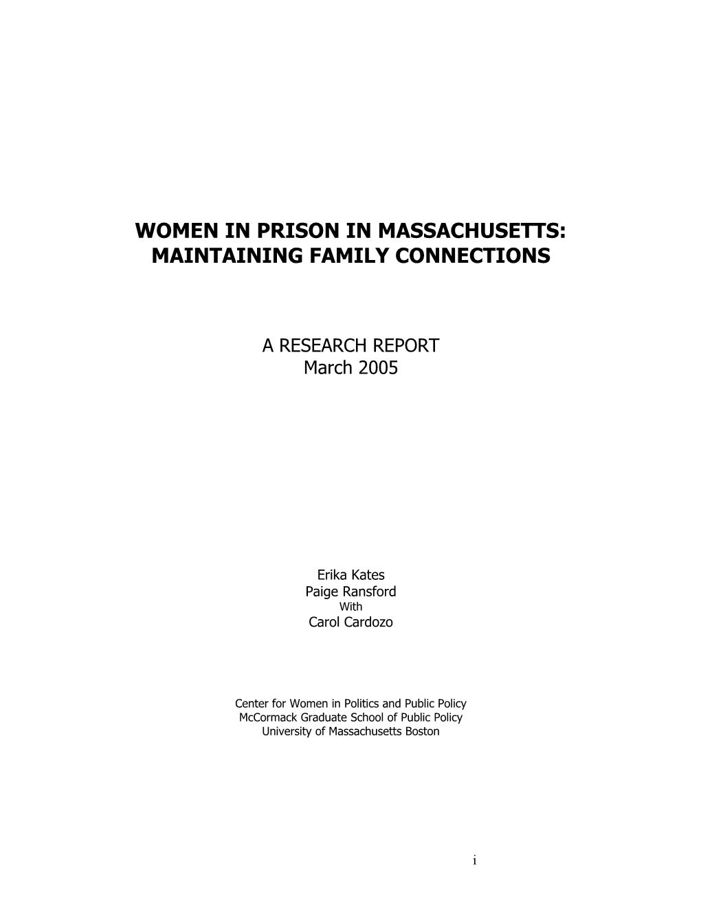 Women in Prison in Massachusetts: Maintaining Family Connections