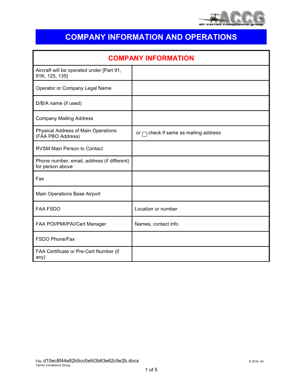 Companyinformation and Operations