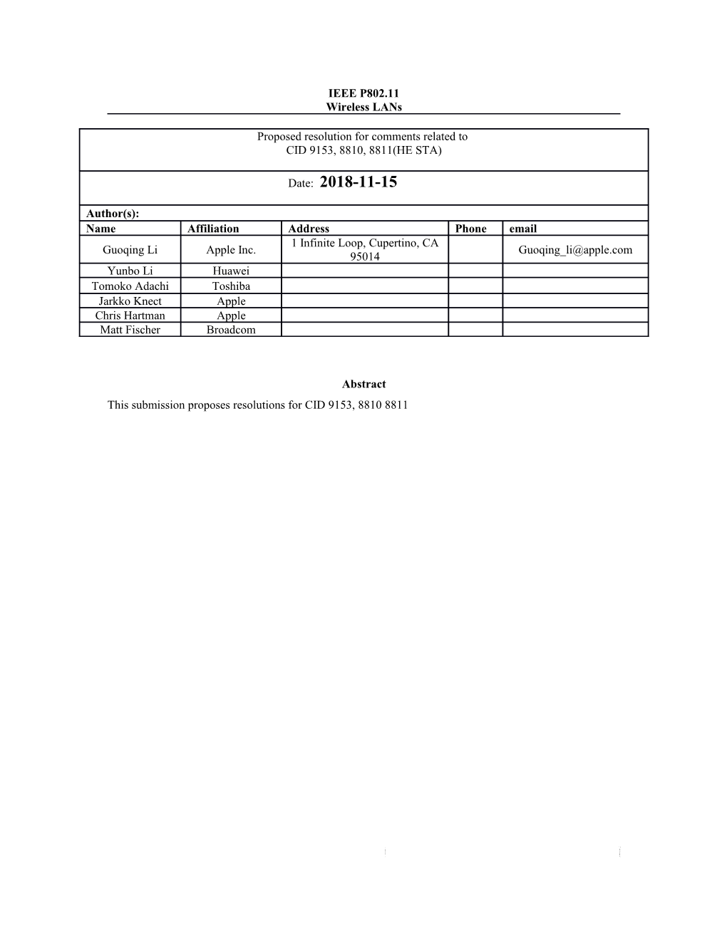 This Submission Proposes Resolutions for CID 9153, 8810 8811