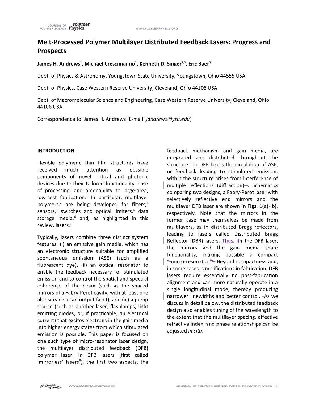 Melt-Processed Polymer Multilayer Distributed Feedback Lasers: Progress and Prospects