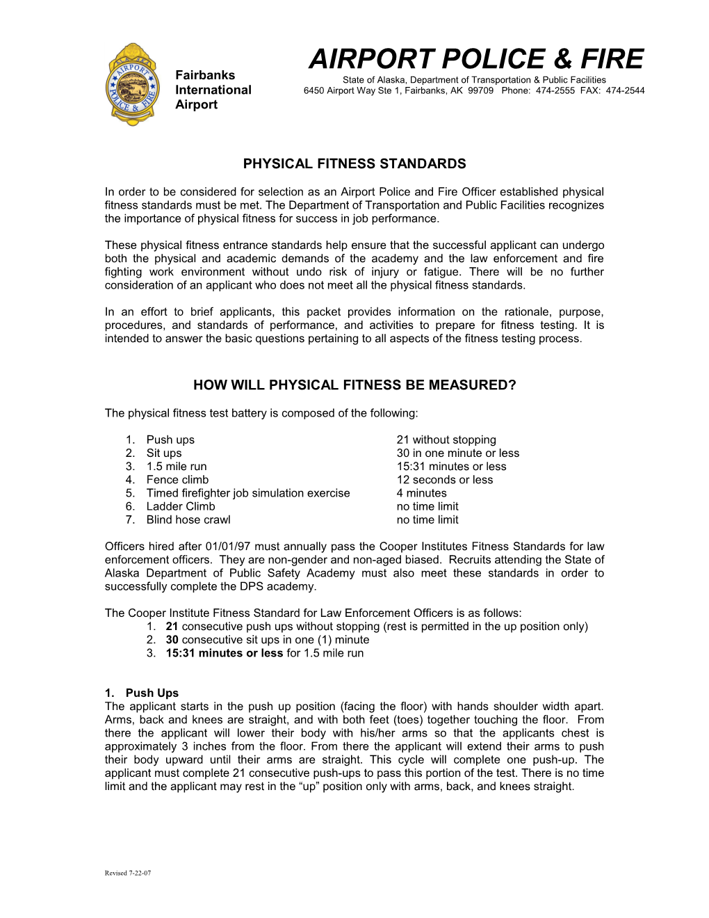 Physical Fitness Selection Standards