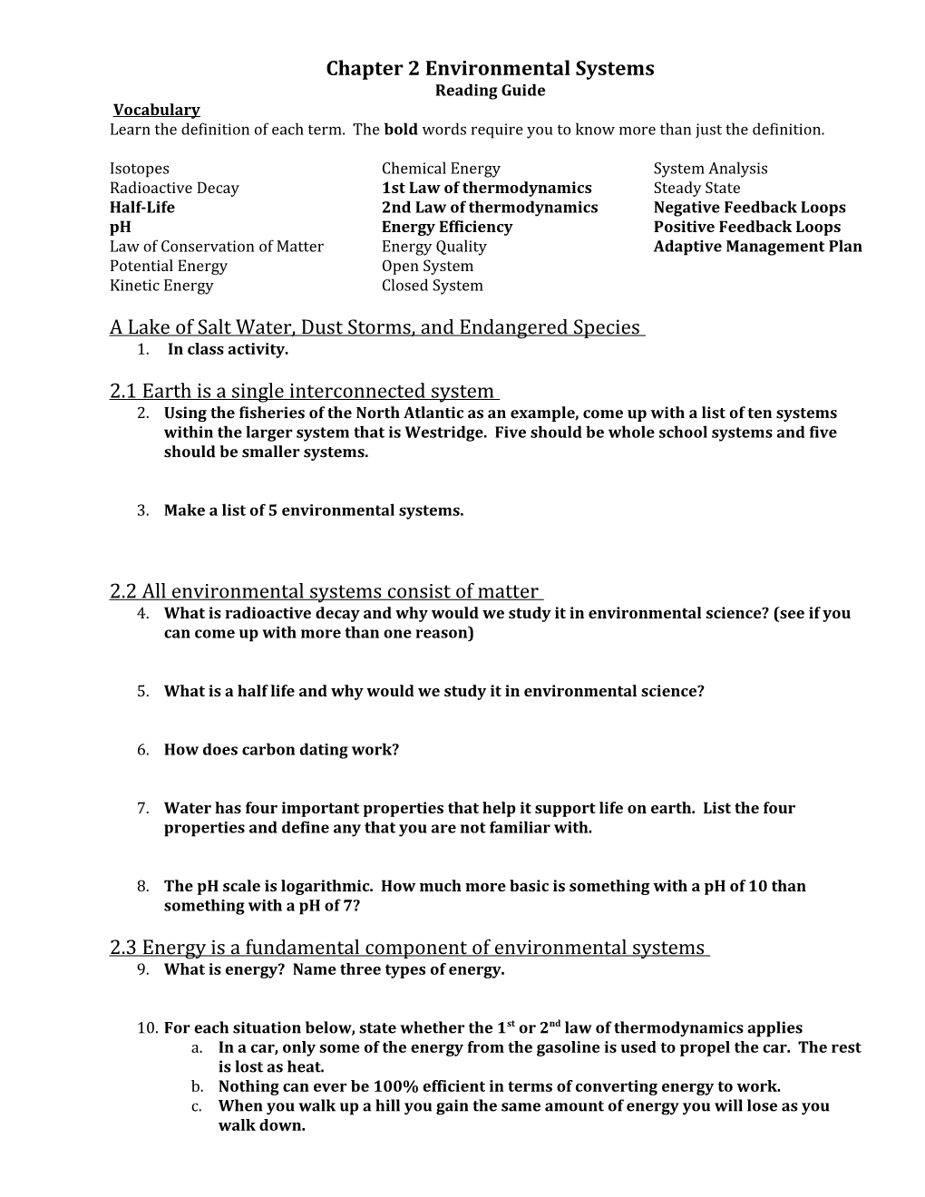 Chapter 2 Environmental Systems