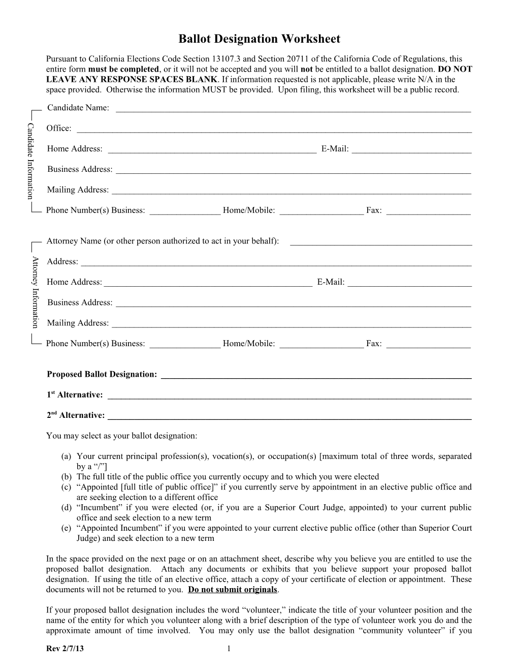 Ballot Designation Worksheet