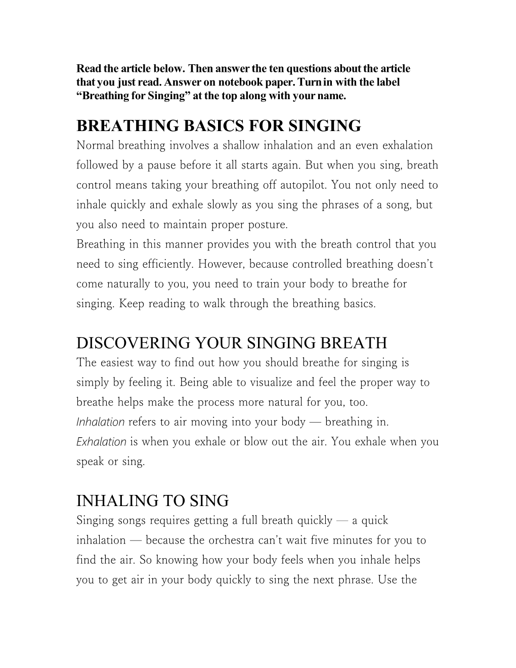 Breathing Basics for Singing