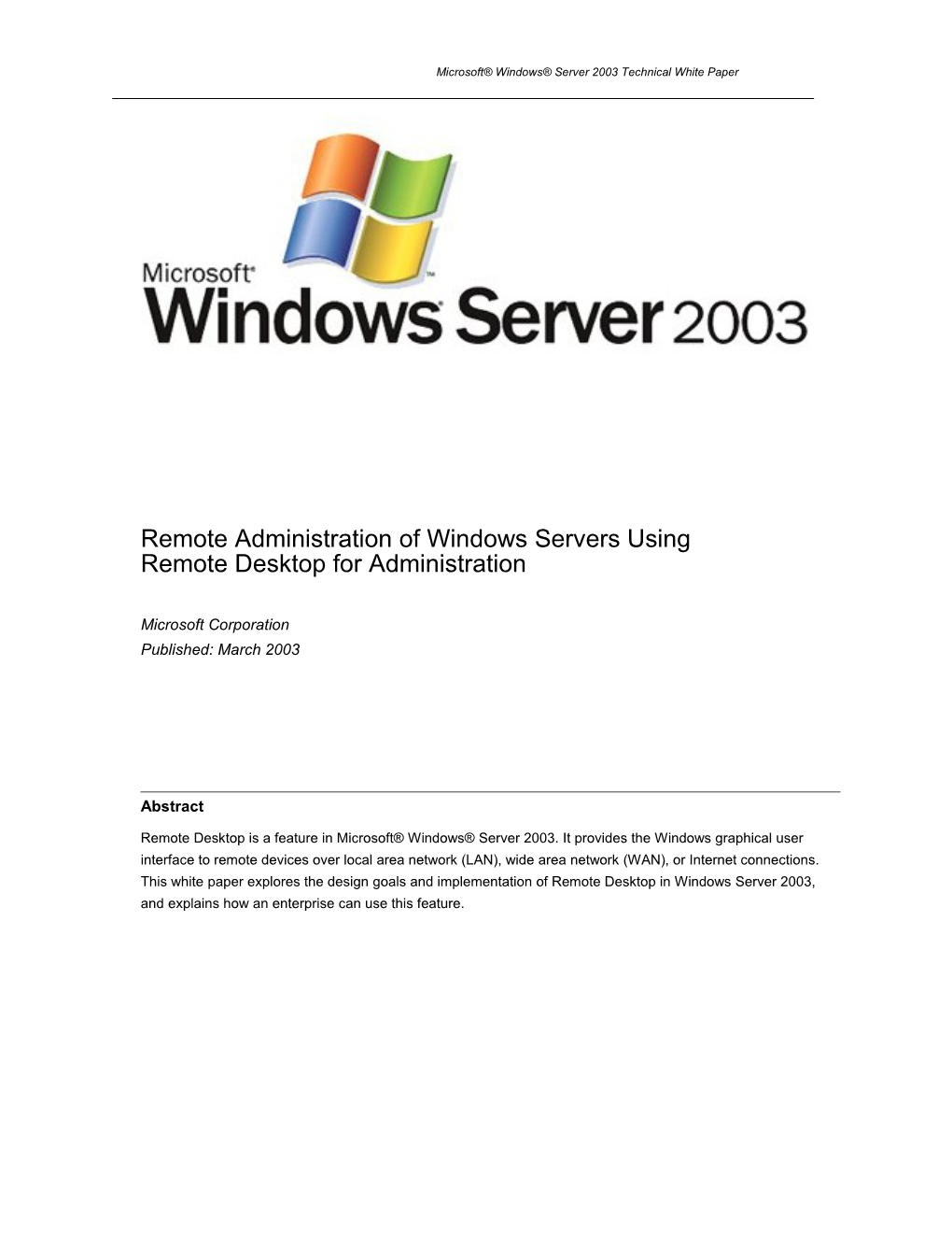 Microsoft Windows Server 2003 Technical White Paper