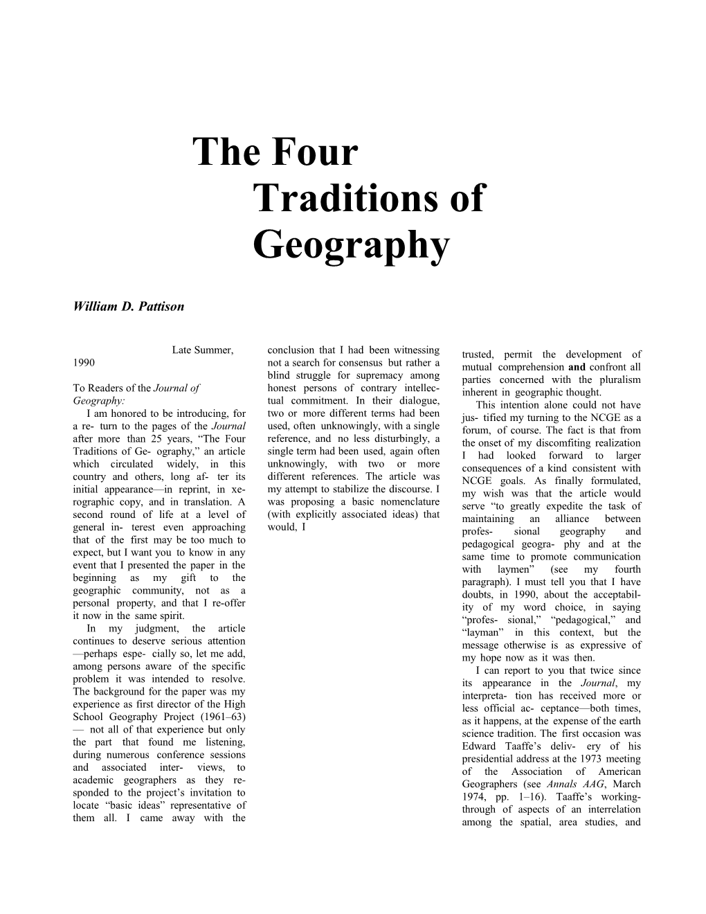 The Four Traditions of Geography