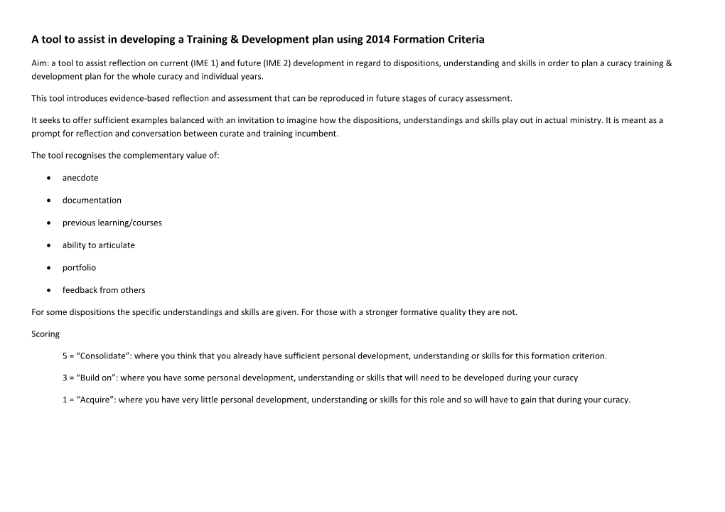 A Tool to Assist in Developing a Training & Development Plan Using 2014 Formation Criteria