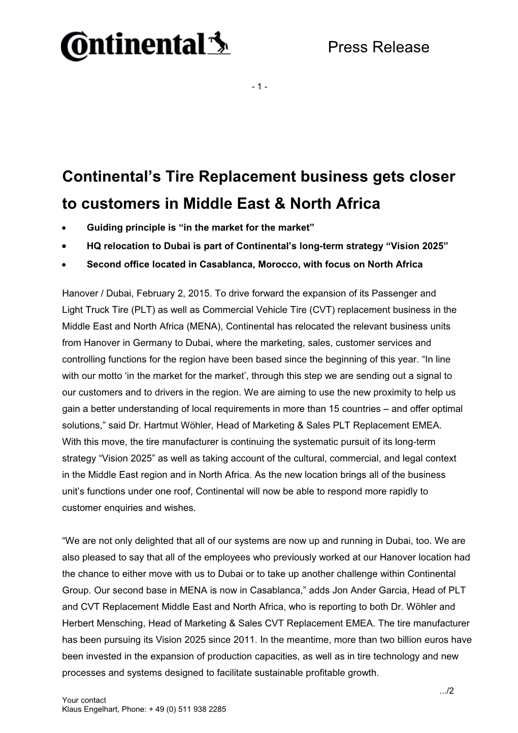 Continental S Tirereplacement Business Gets Closer to Customers in Middle East & North Africa