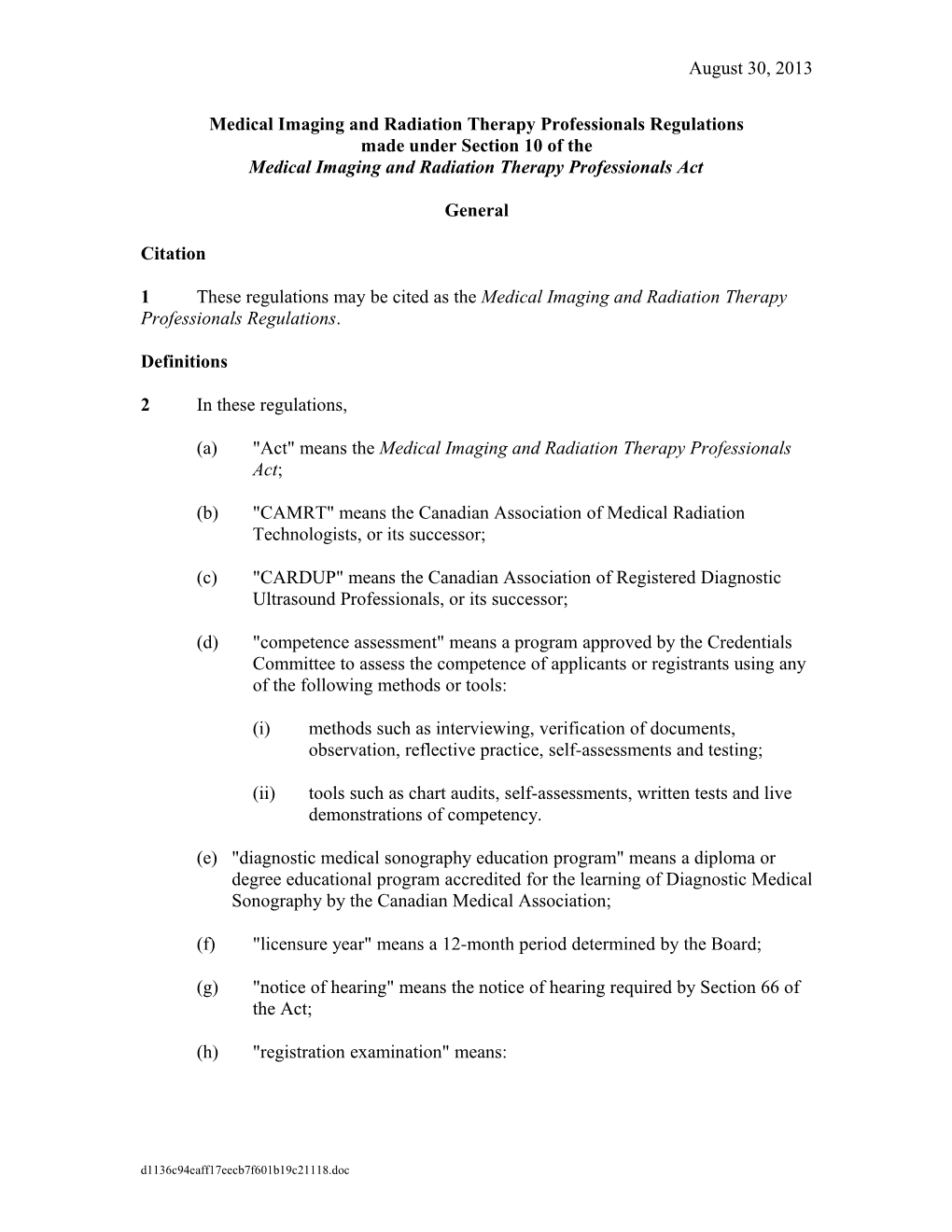 Medical Imaging and Radiation Therapy Professionals Regulations