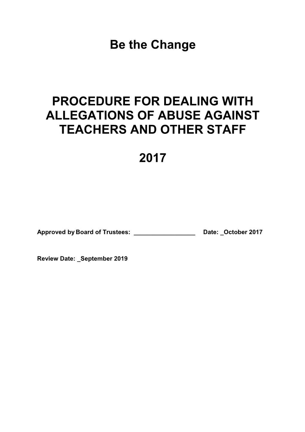 Procedure for Dealing with Allegations of Abuse Against Teachers and Other Staff