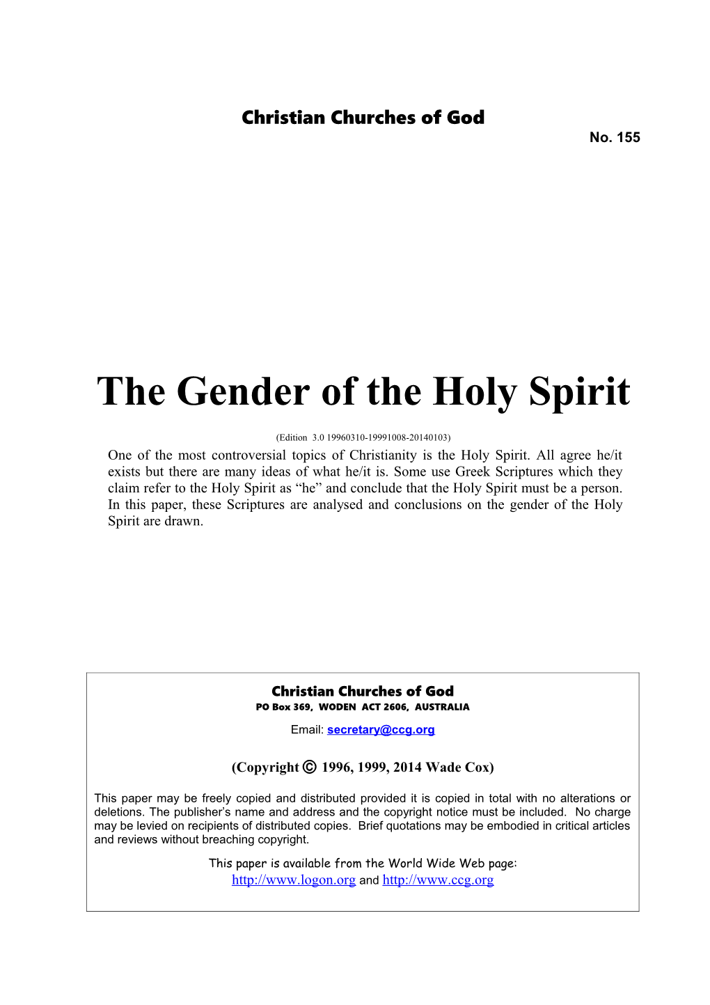 The Gender of the Holy Spirit (No. 155)