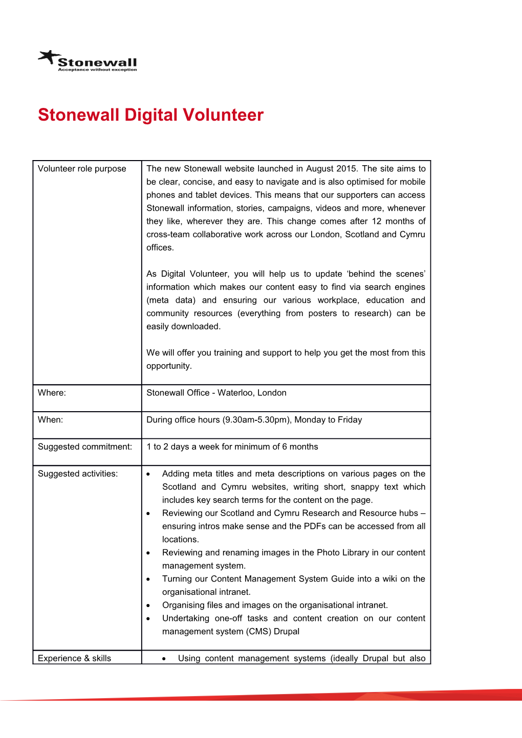Stonewall Digital Volunteer